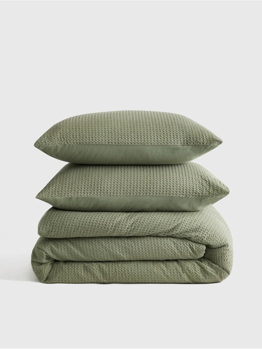Quince Organic Luxe Honeycomb Duvet Cover Set Olive Full Queen NWT